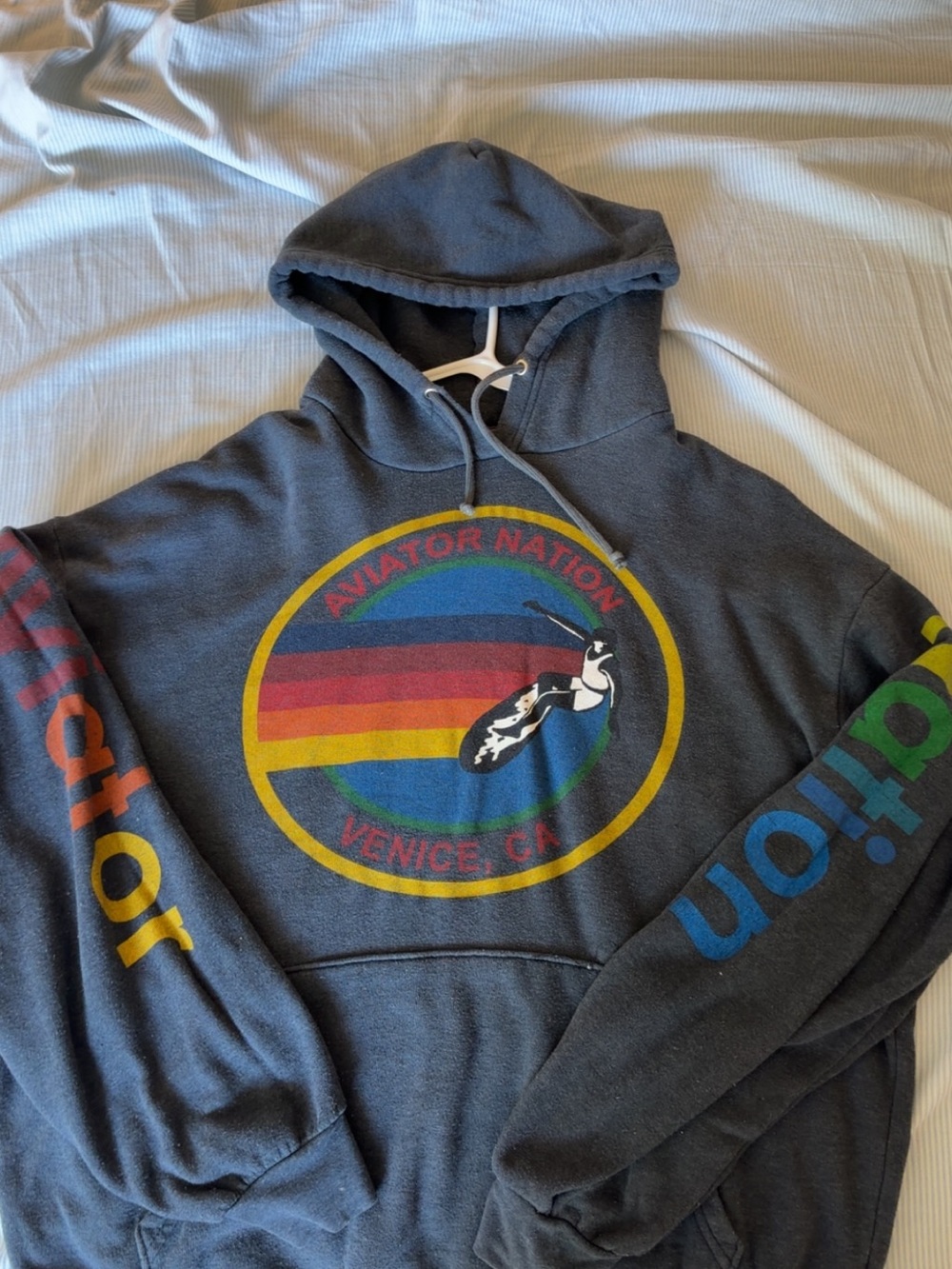 Aviator Nation Dark Gray Hoodie with Rainbow Retro Circle Graphic